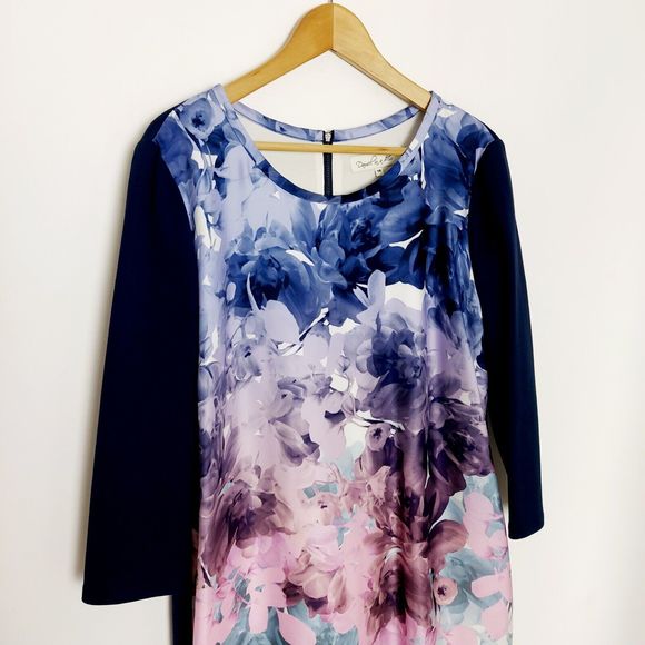 Damsel In A Dress Navy Blue Purple Floral Knee-length Dress Size 18 - Picture 3 of 10